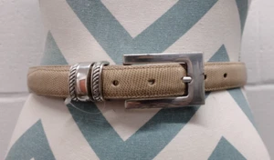 Vintage BRIGHTON Skinny Belt S 26 28 Reptile Leather Beige Color Wide Buckle 90s - Picture 1 of 23