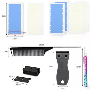 Kit linguette nastro estensione capelli nastri di ricambio rimozione colla raschietto pinzetta pettine USA - Foto 1 di 9