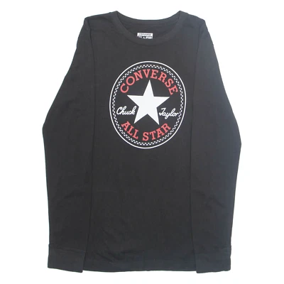 CONVERSE Boys T-Shirt Black Long Sleeve XL - Image 1 of 4