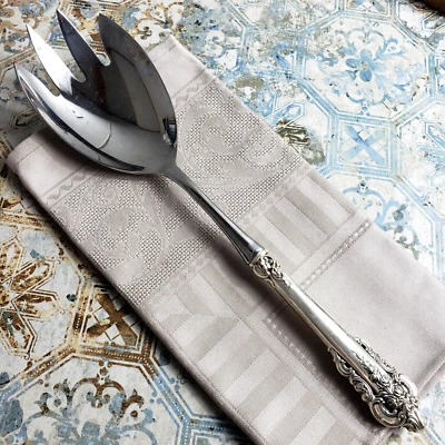 Tenedor para servir ensaladas Wallace Grande barroco 1941 vintage de plata de ley de 11 1/2" Foto 1 de 4
