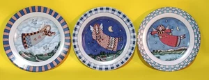 Set Of 3 Flying Angels Hand Painted Christmas Dinner Plates From China - Picture 1 of 6