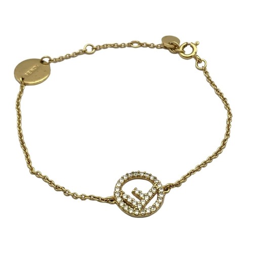 Autentico FENDI Bracciale oro chiaro ferramenta strass 1*****