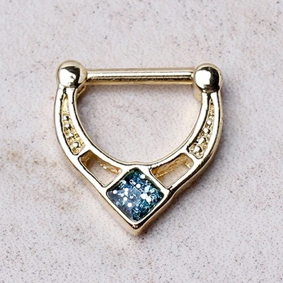 Gold Plated Blue Epoxy Rhombus Septum Clicker - Image 1 of 4
