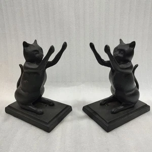VTG Cast Iron Bookends Cats Kittens Black Heavy Excellent Condition 7" - Picture 1 of 10