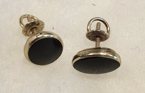 R.H. 10KT GOLD, Onyx Screwback Vintage EARRINGS - Picture 1 of 6