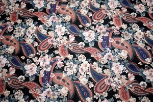 WHITE FLOWERS AND PINK PAISLEY ON BLACK-ALEXANDER HENRY    - 100% COTTON FABRIC - Picture 1 of 4
