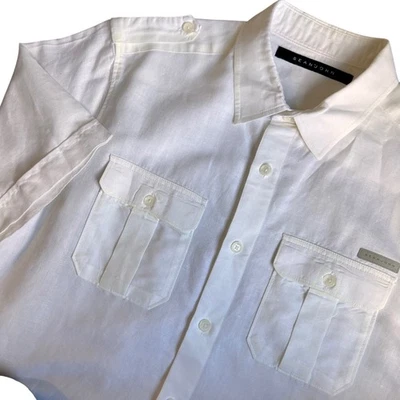 Camisa utilitaria Sean John mezcla de lino manga corta con botones bolsillos talla grande Foto 1 de 4
