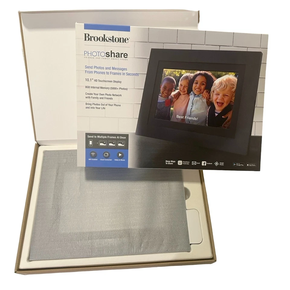 NEW IN BOX Black BROOKSTONE PhotoShare Friends Family 10.1" Smart Frame 8GB - Image 1 of 2