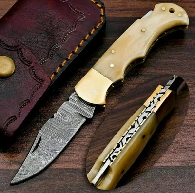 CUSTOM HANDMADE FORGED DAMASCUS STEEL FOLDING BLADE POCKET KNIFE  EDC 1329 - Image 1 of 4