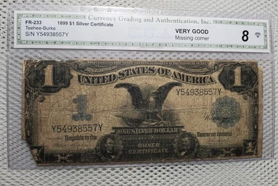 1899 $1 Black Eagle Silver Certificate Blue Seal Large Size Note Y-Y Block VG - Image 1 of 4