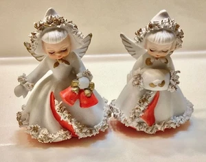 Emine Angels Candleholders Spaghetti Trimmed Set of 2 Mid-Century - Picture 1 of 6