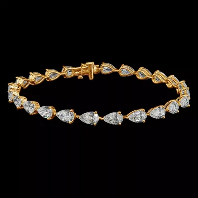 Brazalete de tenis para mujer de 7" con acabado de oro amarillo de 14K con diamantes creados en laboratorio de pera Foto 1 de 4
