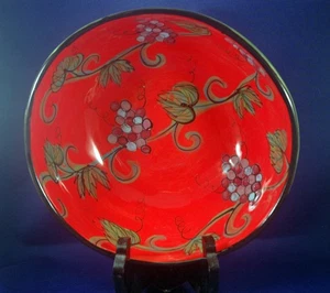 Kelly Jo NM Studio Keramik Schale rot/grün - Weinberg/Trauben Design signiert - Bild 1 von 5