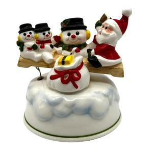 Vintage Santa & Snowmen Teeter Totter Music Box White Christmas George Good Corp - Picture 1 of 9