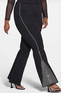 Pantalones de mezclilla acampanados con detalle negro estrás tiro ultra alto talla 16 nuevos con etiquetas Fashion to Figure - Imagen 1 de 3