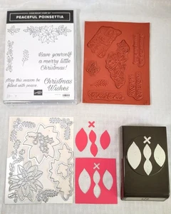 Stampin Up! Peaceful Poinsettia Stamp, Detailed Poinsettia Dies Punch bundle lot - Picture 1 of 6