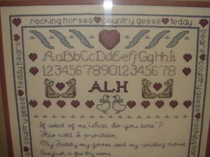 Vintage Homco Teddy Bear Rocking Horse ABC Sampler Print Framed Picture - Picture 1 of 5