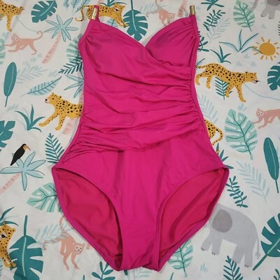 F&F Swim Suit Costume Pink One Piece Size 12 UK Padded Ruched Adjustable Straps - Image 1 of 4