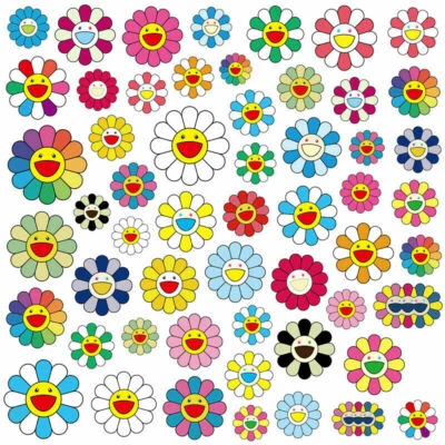 50Pcs Vinyl Sticker Pack Takashi Murakami Flower Rainbow Skateboard Laptop Decal - Image 1 of 4