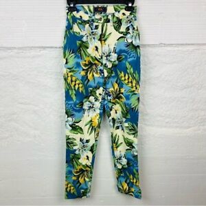 ROUTE 66 high waisted Hawaiian tropical floral Straight cotton stretch pants 3/4