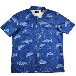 CHAPS x Ralph Lauren Mens XL Camp Shirts Blue Fish Softshell Vent Button Up - Picture 1 of 10