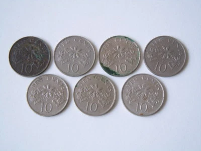 7 x Singapore 10 Cents Coin with Signs of Wear Years 1987, 88, 89, 90, 91 - Image 1 of 2