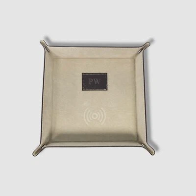 Bey-Berk Brown Leather Qi-Wireless Snap Valet Tray Charger Station "PW" - Image 1 of 4