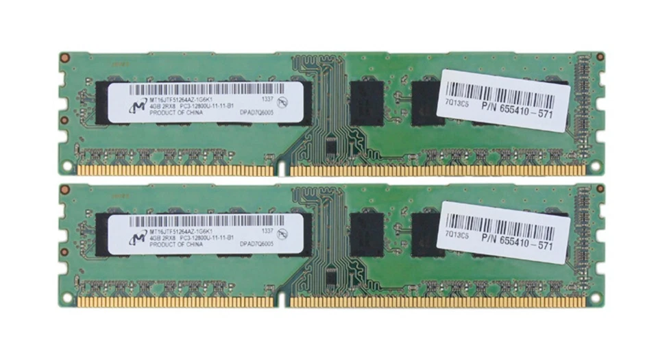 Micron 8GB (2x4GB) PC3-12800 DDR3 1600MHz Non-ECC Memory Module 655410-571 - Image 1 of 1