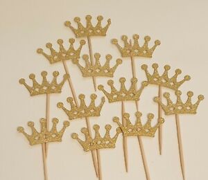 12 Glitter Crown Cupcake Toppers