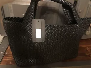 NEW STYLE FALOR FIRENZE MADE IN ITALY LARGE LEATHER WOVEN BLACK TOTE NWT - Picture 1 of 7
