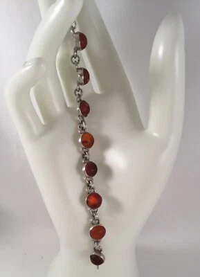 Pulsera antigua decorativa de plata esterlina ámbar báltico joyería vintage Foto 1 de 4