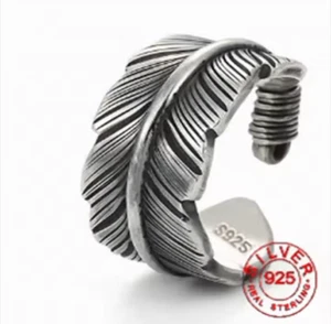 HALLMARKED 925 Sterling Silver Wide Mens Unisex Angel Feather Wing Ring,GIFT BAG - Picture 1 of 3