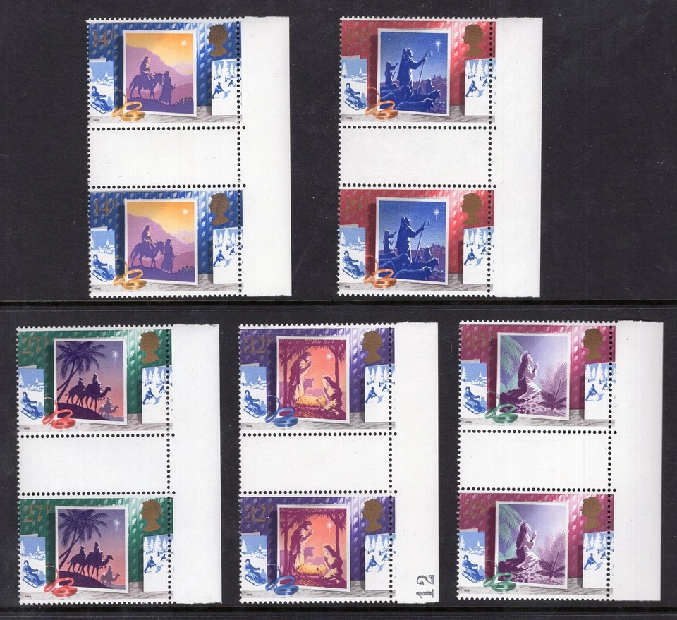 GB 1988 QEII Christmas Complete Set of (5) Gutter Pairs. Unfolded, Unmounted MNH - Image 1 of 2