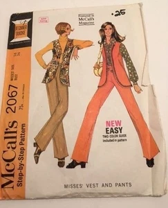 McCall's Size 14 Vintage 2067 Misses Vest Pants Bust 36" Groovy 1960s Pattern - Picture 1 of 12