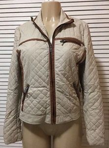 Via Spiga  Beige/Brown Front Zip Quilted Faux Leather Jacket Size Small - Picture 1 of 12