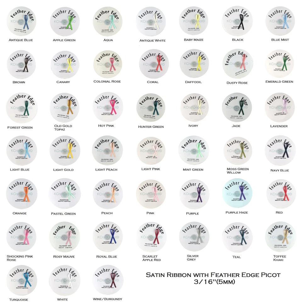 3/16 Inch 50 Yards Double Faced PICOT Feather Edge Satin Ribbon 100% Polyester - Image 1 of 1