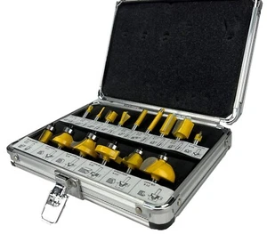 15 Stück EDM ROUTER BIT SET - 1/4" Schaft Hartmetall Kanten im Alukoffer - Bild 1 von 9