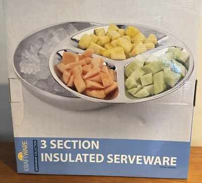 Large 3 Section Insulated Serveware - Stainless Steel - Kraftware - Image 1 of 4
