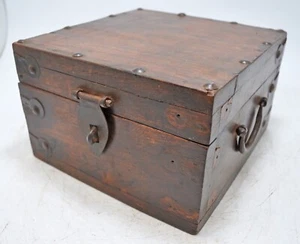 Vintage Wooden Square Storage Chest Box Original Old Hand Crafted Metal Fitted - Picture 1 of 7