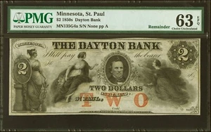 1850's ST Paul MN - Dayton Bank - $2 - PMG 63 EPQ - BEAUTIFUL CRISP NOTE - Picture 1 of 2