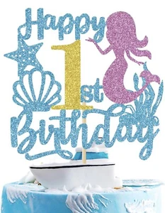 Mermaid Under the Sea Cake Topper Happy 1st Birthday Cake Decorations for Girls - Picture 1 of 7