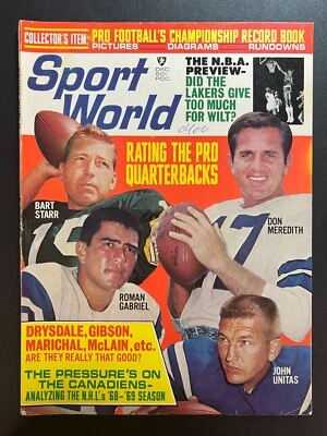 Revista de fútbol mundial deportivo de diciembre de 1968 de colección Unitas/Starr/etc. Quarterbacks NFL! Foto 1 de 3