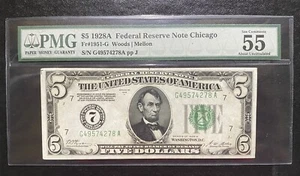 1928A $5 Chicago federal reserve note Fr#1951-G PMG 55 EPQ - Picture 1 of 2
