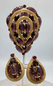 Vintage Juliana Style Fuchsia Purple Rhinestone Brooch & Earrings Set Bold - Picture 1 of 20