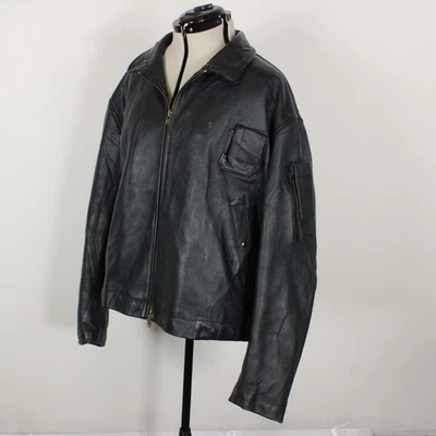 Vintage French Air Force Leather Bomber Pilot Jacket Blue Type 72 Eclair Men 2XL - Image 1 of 4