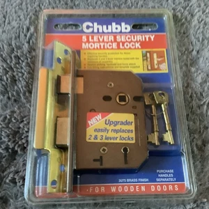 Chubb 5 Lever Mortice Security Lock Wooden Door 80mm (3")  3U75 Brass Finish - Picture 1 of 7