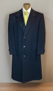 Vtg HART SCHAFFNER MARX Long Overcoat 44R Blue Long Trench Virgin Wool USA Made - Picture 1 of 17