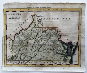 Virginia state 1796 Thomas & Andrews rare engraved hand color map - Picture 1 of 16