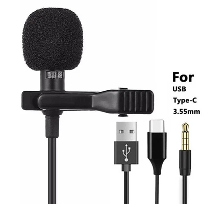 Portable 1.5m Lavalier Mini Microphone Condenser Clip-on Lapel Mic Wired USB 3.5 - Image 1 of 4