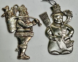 "2 adornos navideños vintage Gorham 1984 plateados Santa y muñeco de nieve 2-1/2""" - Imagen 1 de 7